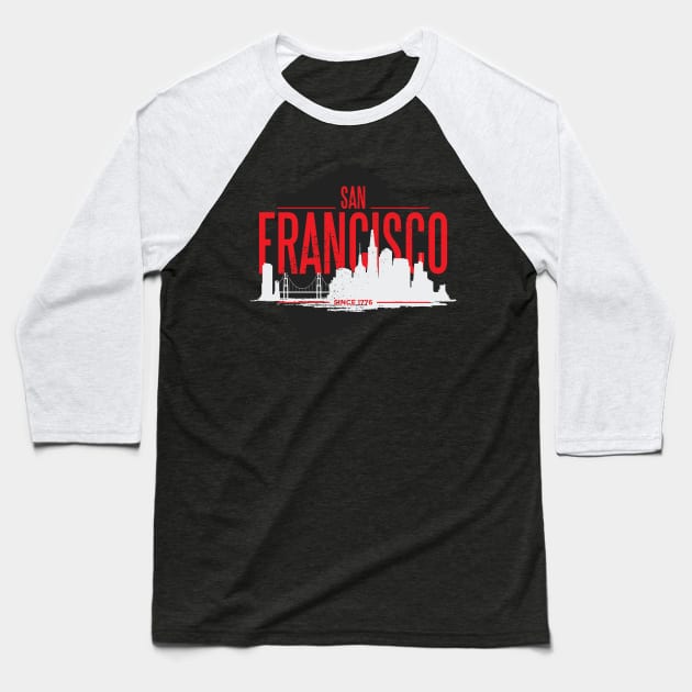 San Francisco Skyline Desing Baseball T-Shirt by LR_Collections